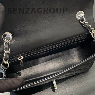 Chanel Classic Flap Black Silver Lambskin Mini Square Bag Quilted
