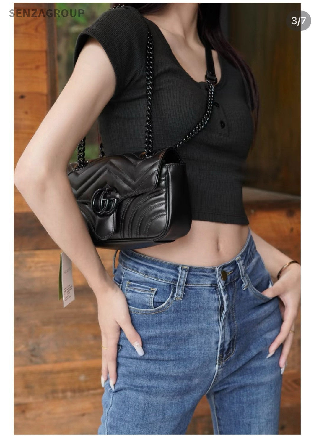 Gucci GG Marmont 26 SoBlack Calfskin Chain Shoulder Crossbody Bag Women Black