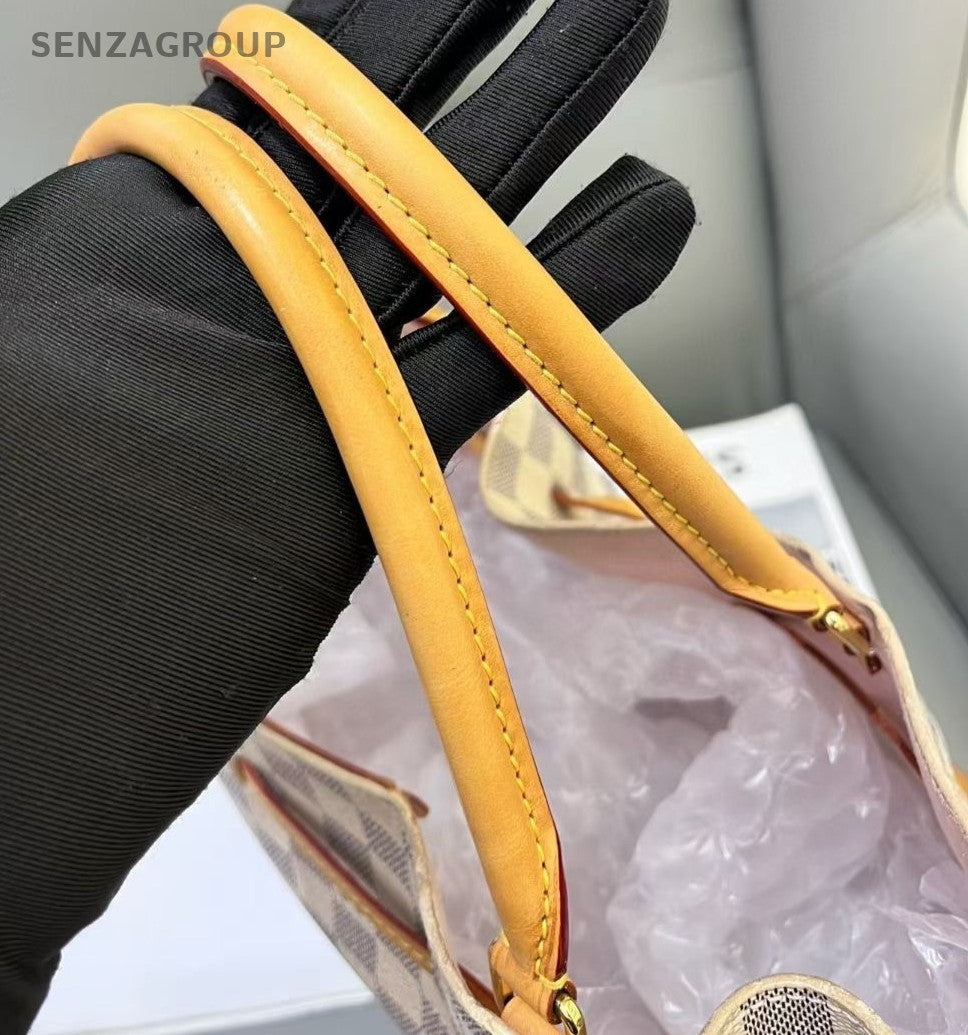 Louis Vuitton Girolata White Damier Azur Drawstring Bucket Top Handle Bag Brown