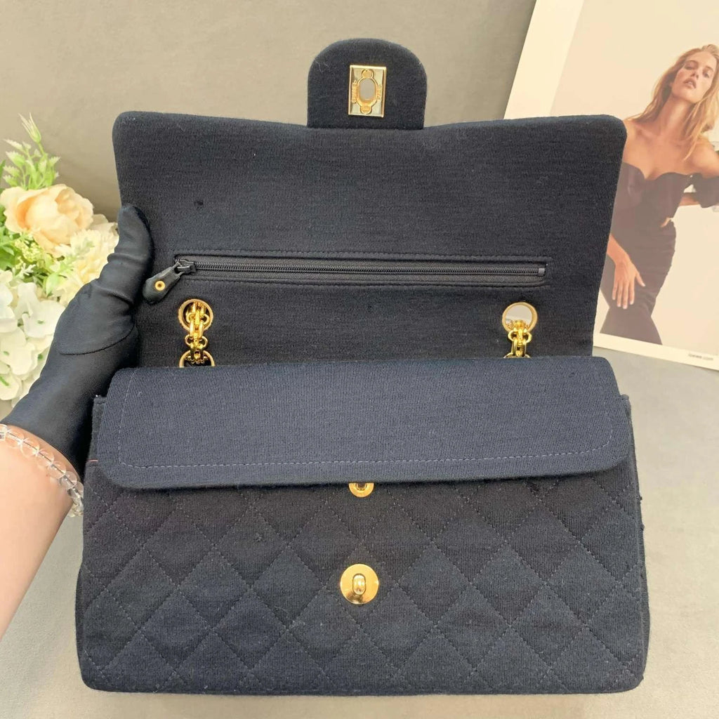 CHANEL Black Gold Canvas CF Chain Shoulder Bag For Women