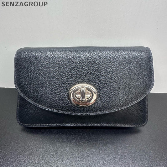 Coach Turnlock Chain Clutch Bag Black Gold Classic Women's Shoulder Bag