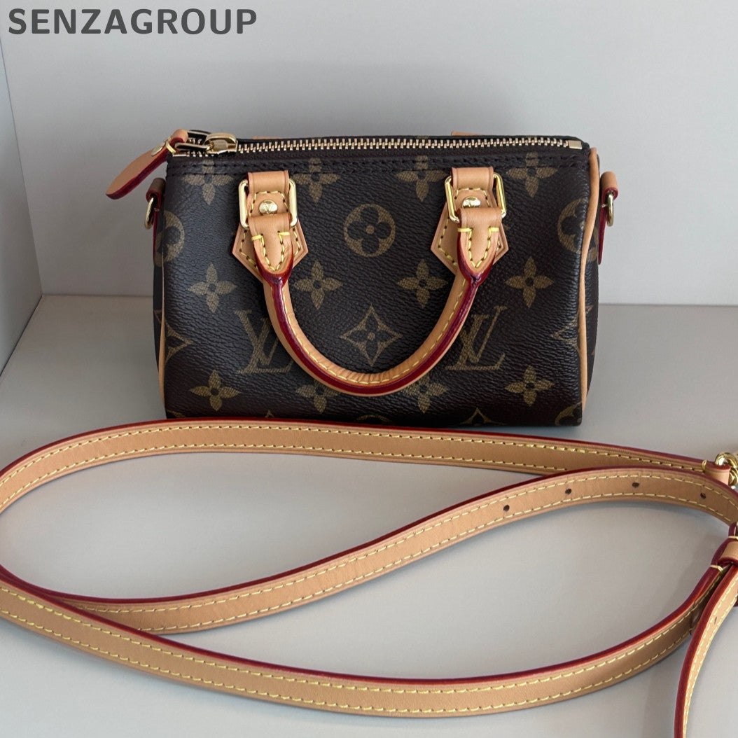 Louis Vuitton Nano Speedy Monogram Brown Crossbody Bag Women's Classic