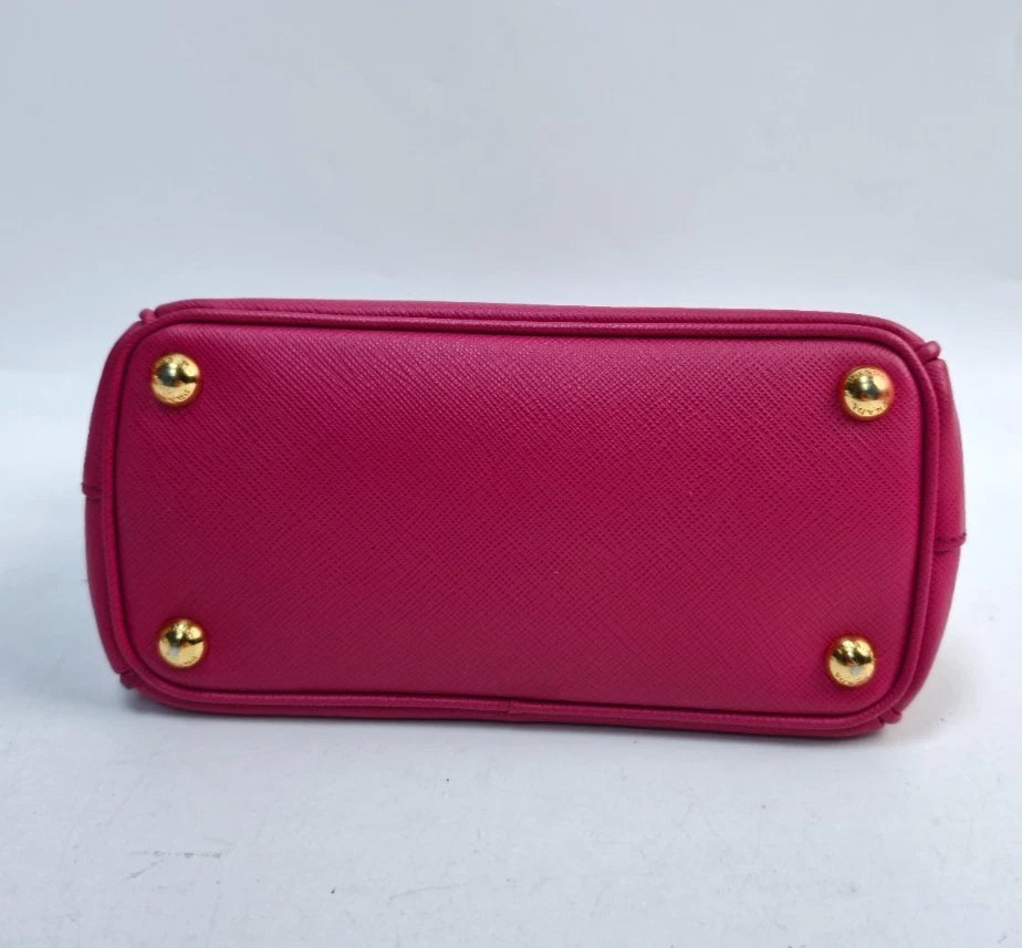 Prada Galleria Mini 2Way Top Handle Bag Crossbody Rose Red Gold Classic Women