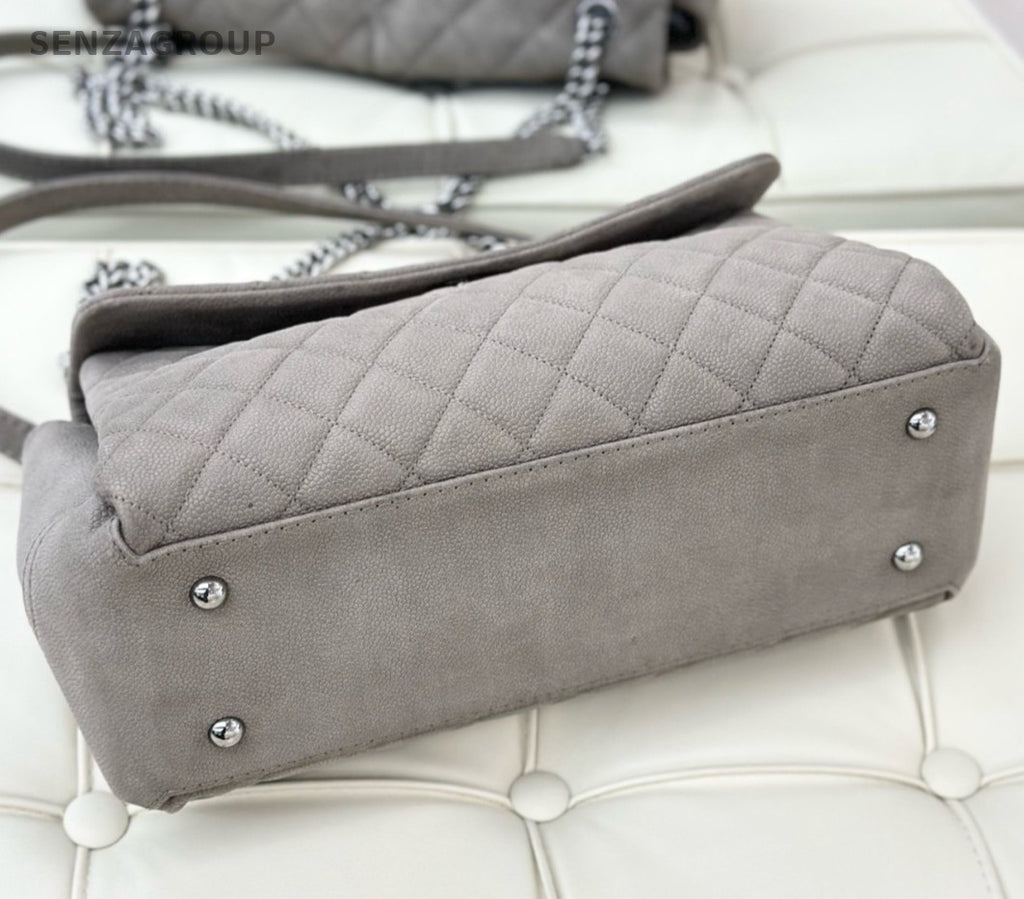 Chanel Diamond Calfskin Chain Shoulder Bag Gray Silver Used Women Classic