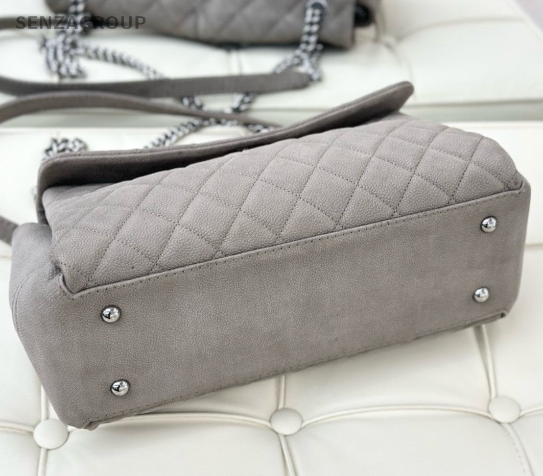Chanel Diamond Calfskin Chain Shoulder Bag Gray Silver Used Women Classic