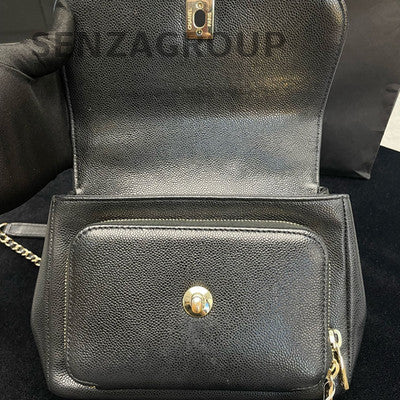 Chanel Black Calfskin Messenger Bag Small Gold Chain Shoulder Crossbody