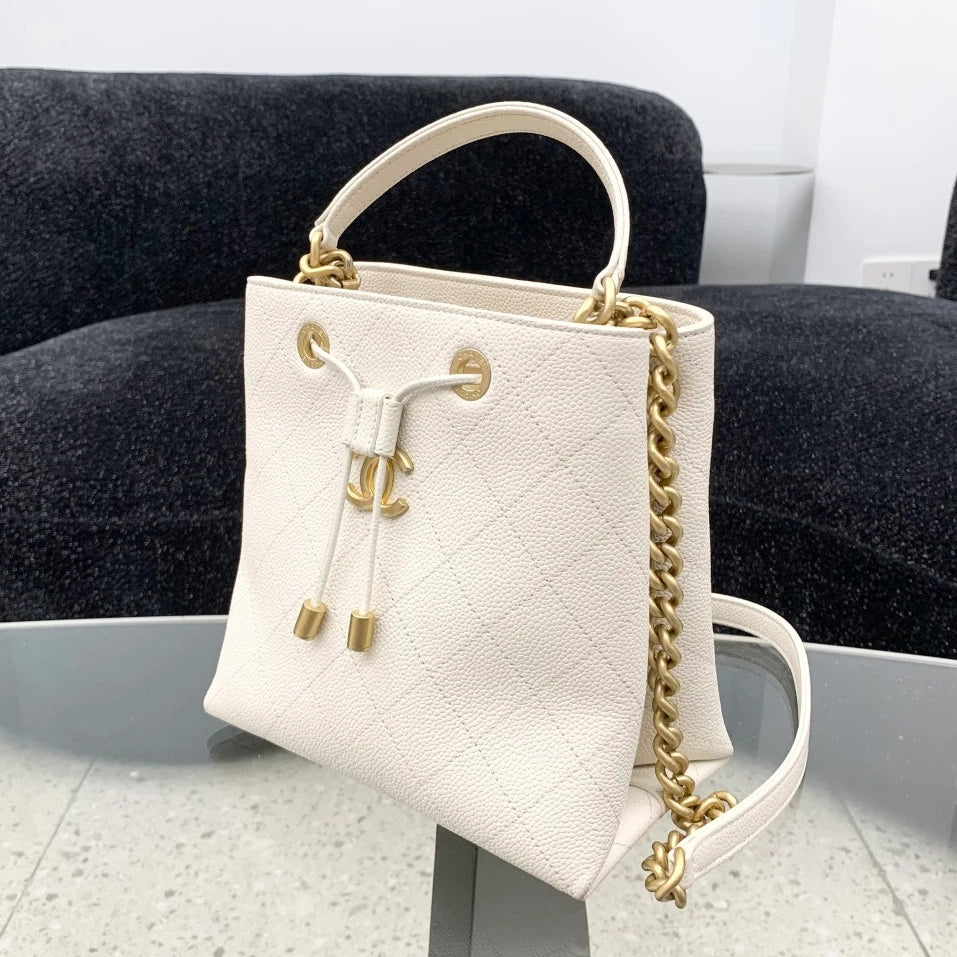 Chanel Calfskin Bucket Chain Shoulder Bag Crossbody White Gold Diamond S