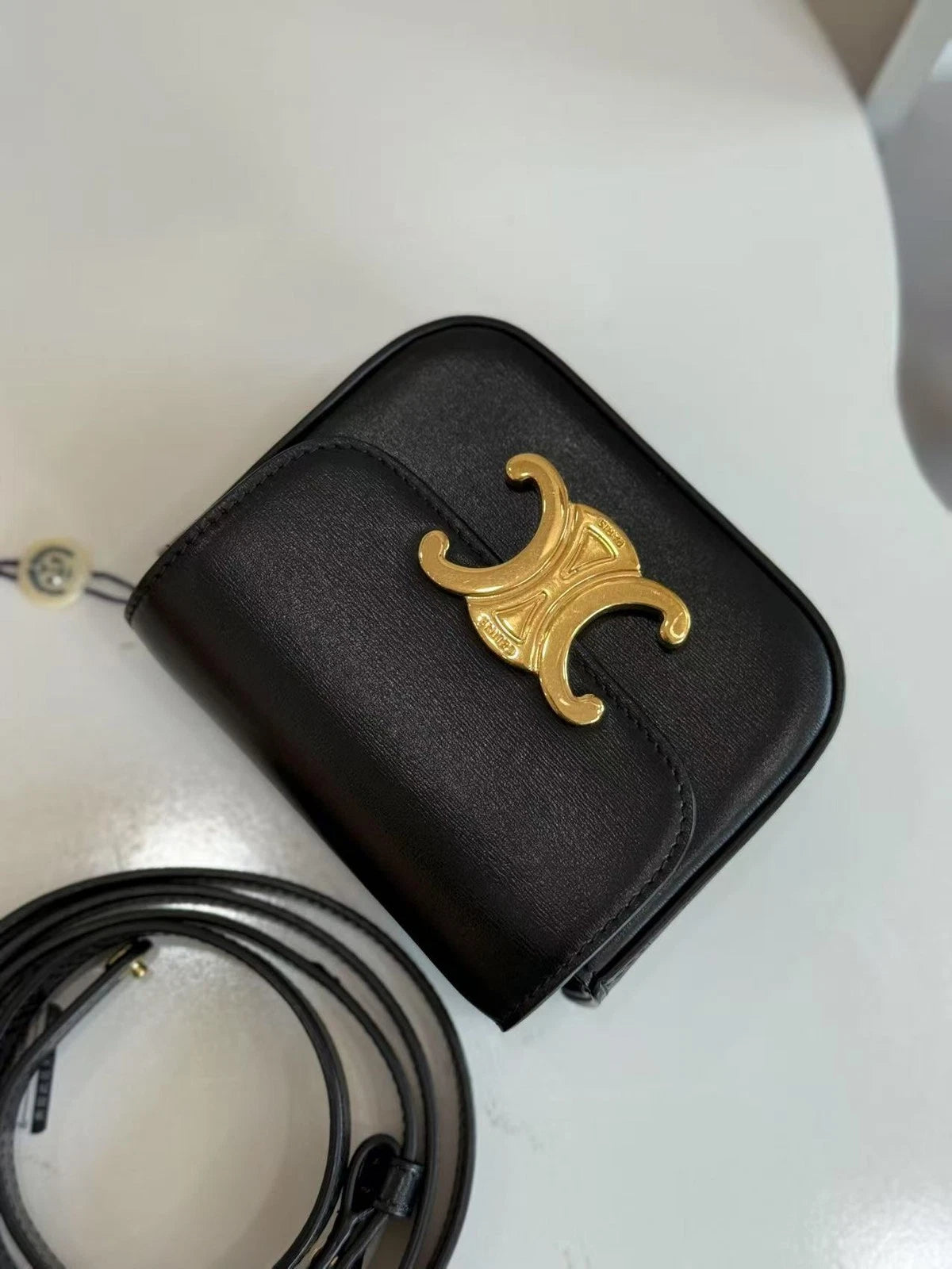 CELINE Triomphe Black Gold Mini Crossbody Bag For Women