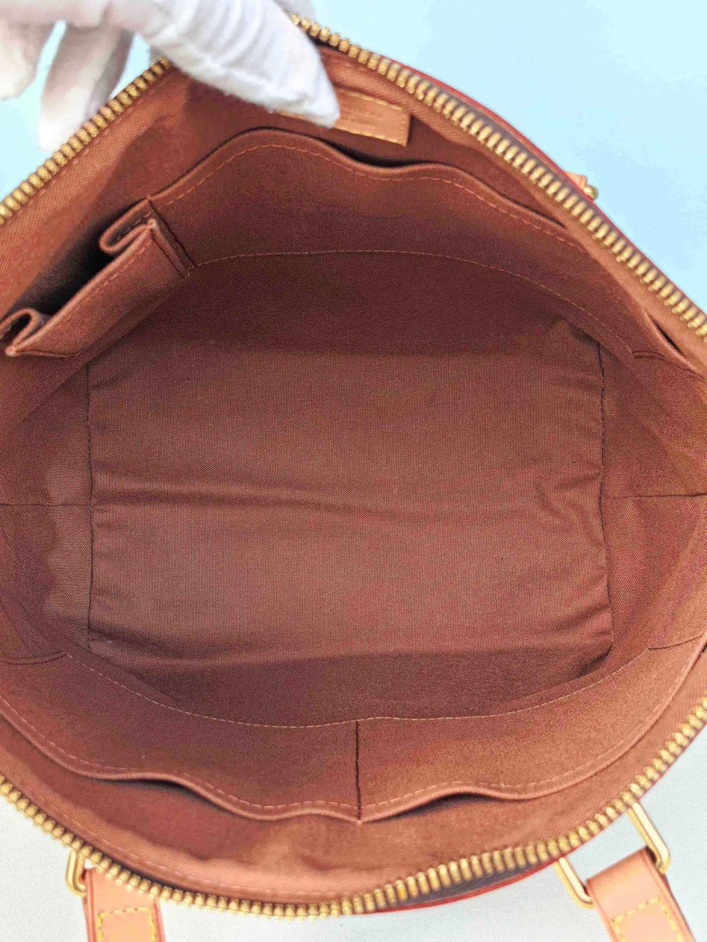 Louis Vuitton Palermo PM Monogram Top Handle Crossbody Brown Gold Women Classic