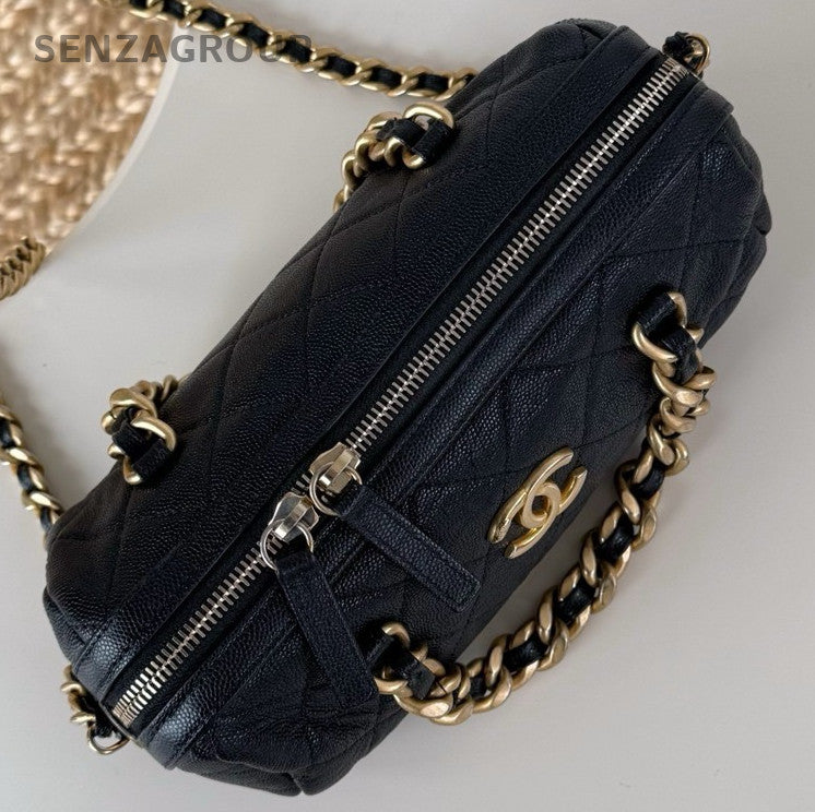 Chanel Calfskin PM Chain Top Handle Bag Shoulder Bag Black Gold Diamond Women