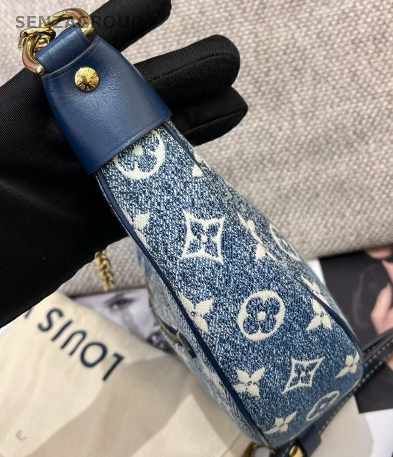 Louis Vuitton Hobo Chain Monogram Shoulder Bag Crossbody Blue Gold Women Classic