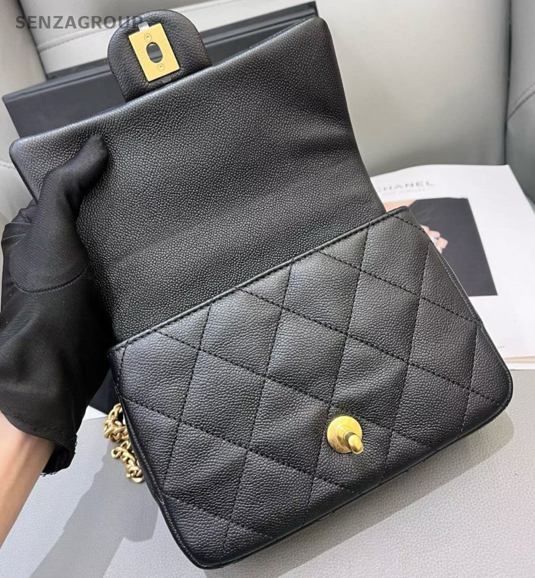 Chanel Classic Flap Chain Black Gold Diamond Shoulder Bag Women Classic Fashion