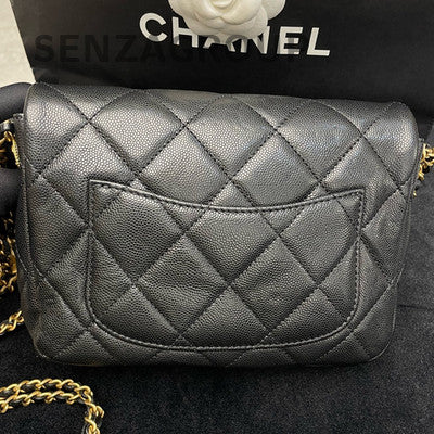 Chanel Coin Chain Crossbody Bag Black Gold Quilted Classic Women's Fashion