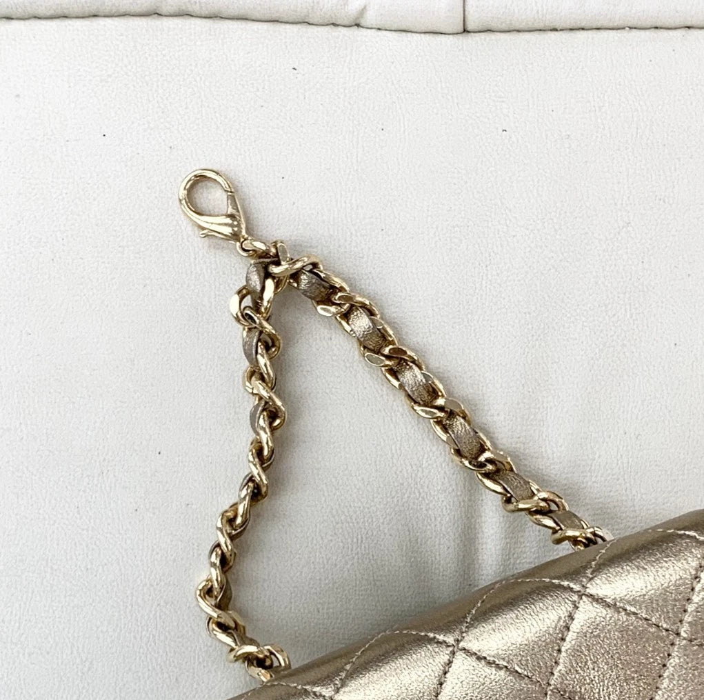 CHANEL Vintage Lambskin Gold Chain Shoulder Bag Women S