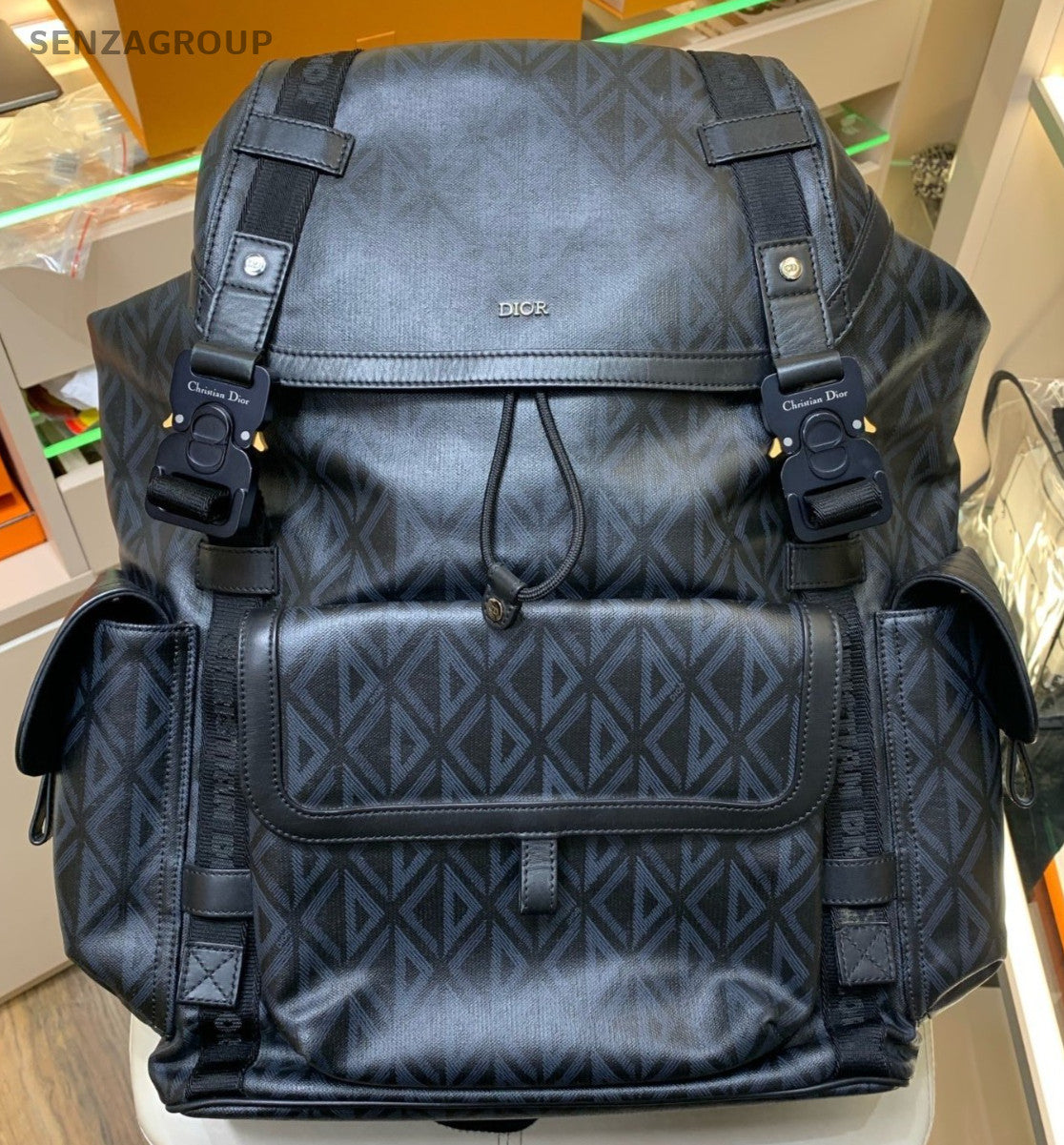 Christian Dior CD Diamond Nylon Calfskin Backpack Black  Unisex Adults Classic