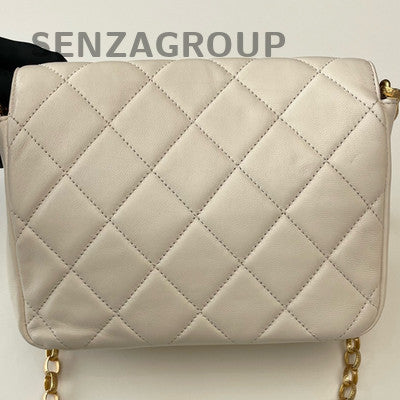 Chanel White Gold Coin Square Mini Flap Bag Classic Quilted Shoulder Crossbody