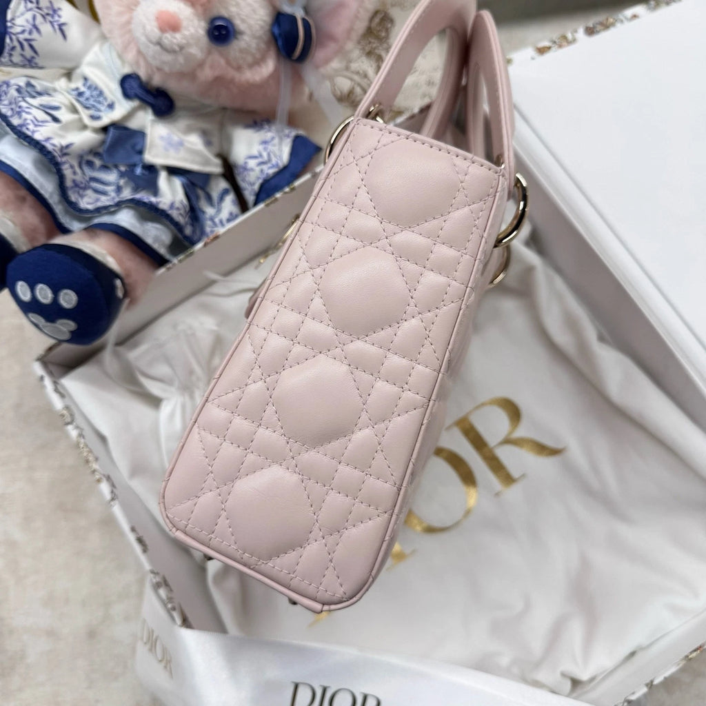 Dior Sakura Pink Lambskin Lady Dior Top Handle Bag For Women