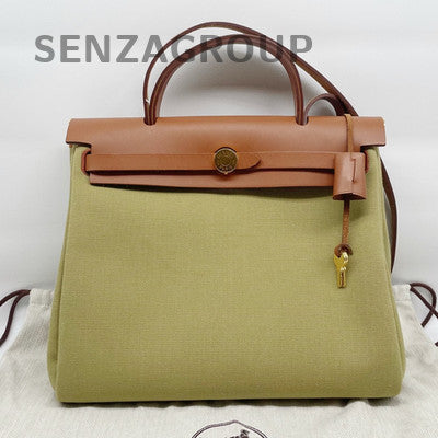 Hermes Herbag 31 Yellow Brown Gold Buckle Handbag Crossbody Bag Women