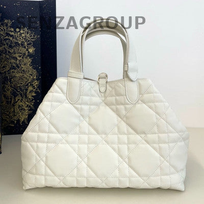 Dior Toujours Dioramour Cannage Quilted Handbag White Gold Classic Women