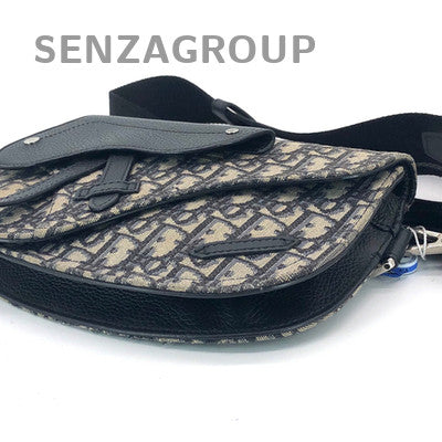 Dior Saddle Bag Monogram Black Calfskin Unisex Crossbody