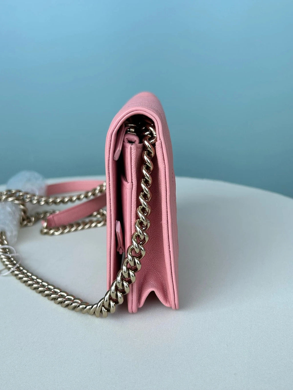 Chanel Leboy WOC Chain Calfskin Shoulder Crossbody Pink Silver Women Classic
