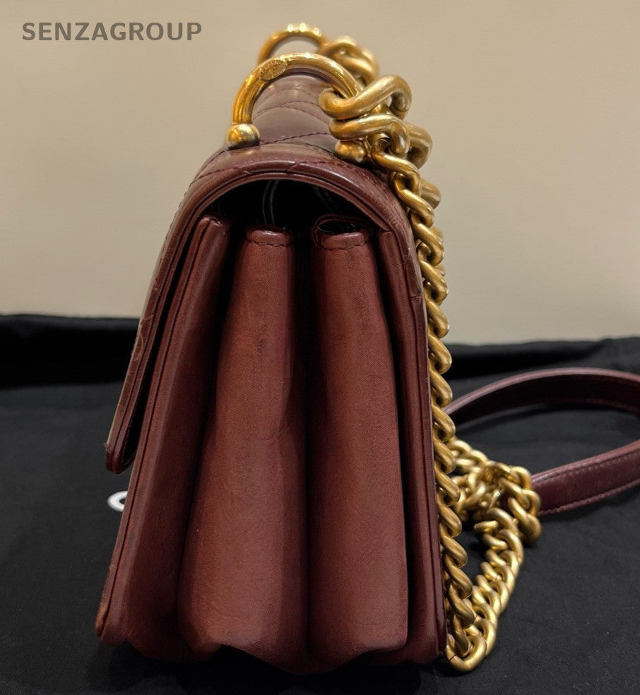 Chanel Classic Flap Chain Calfskin Diamond Shoulder Bag Red Gold Women Fashion
