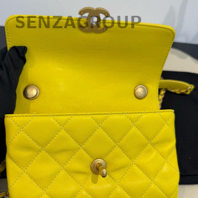 Chanel Yellow Quilted Leather Chain Shoulder Bag Gold Hardware