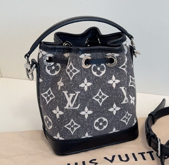 Louis Vuitton Nano Noe Monogram Bucket Top Handle Crossbody Gray Black Women