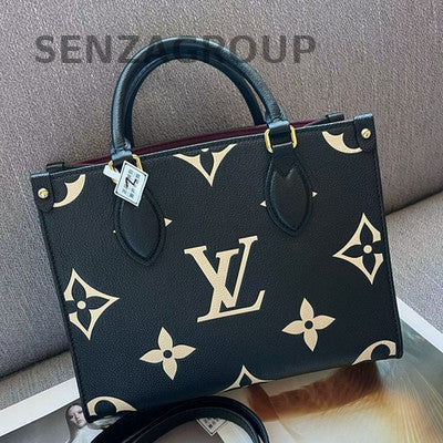 Louis Vuitton OnTheGo PM Tote Bag in Black & White Leather - Women's Fashion