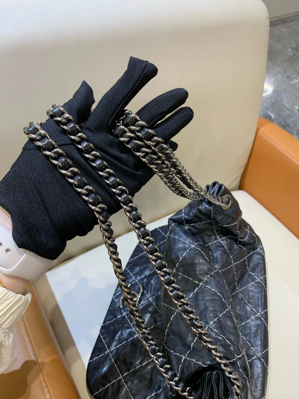CHANEL Black Leather Pumpkin Chain Shoulder Bag For Women