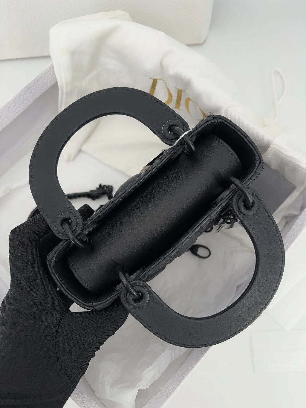 Dior Matte Black Leather 3-Grid Lady Dior Handbag For Women