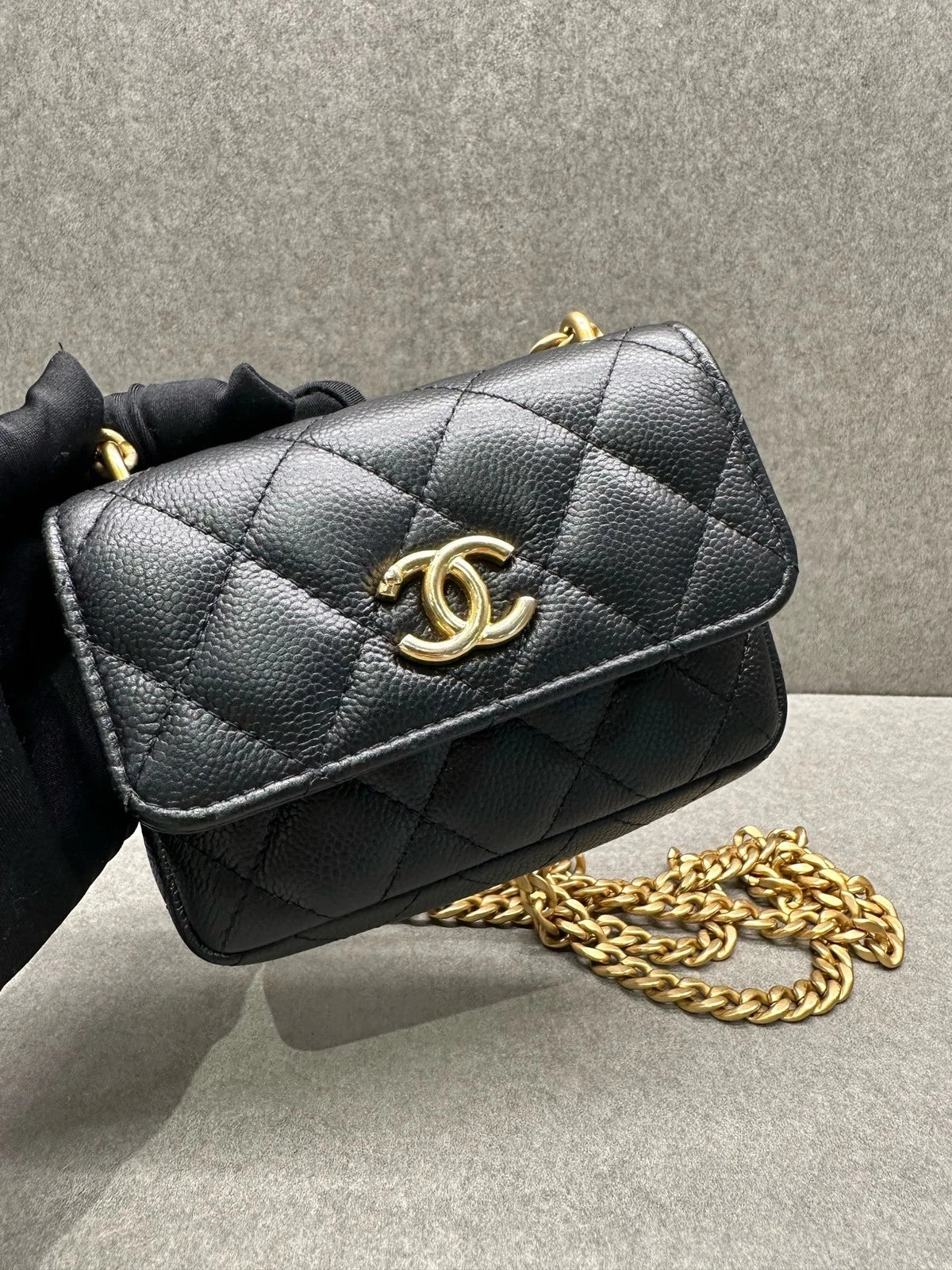 CHANEL Heart Gold Ball Mini Black Leather Crossbody Bag For Women