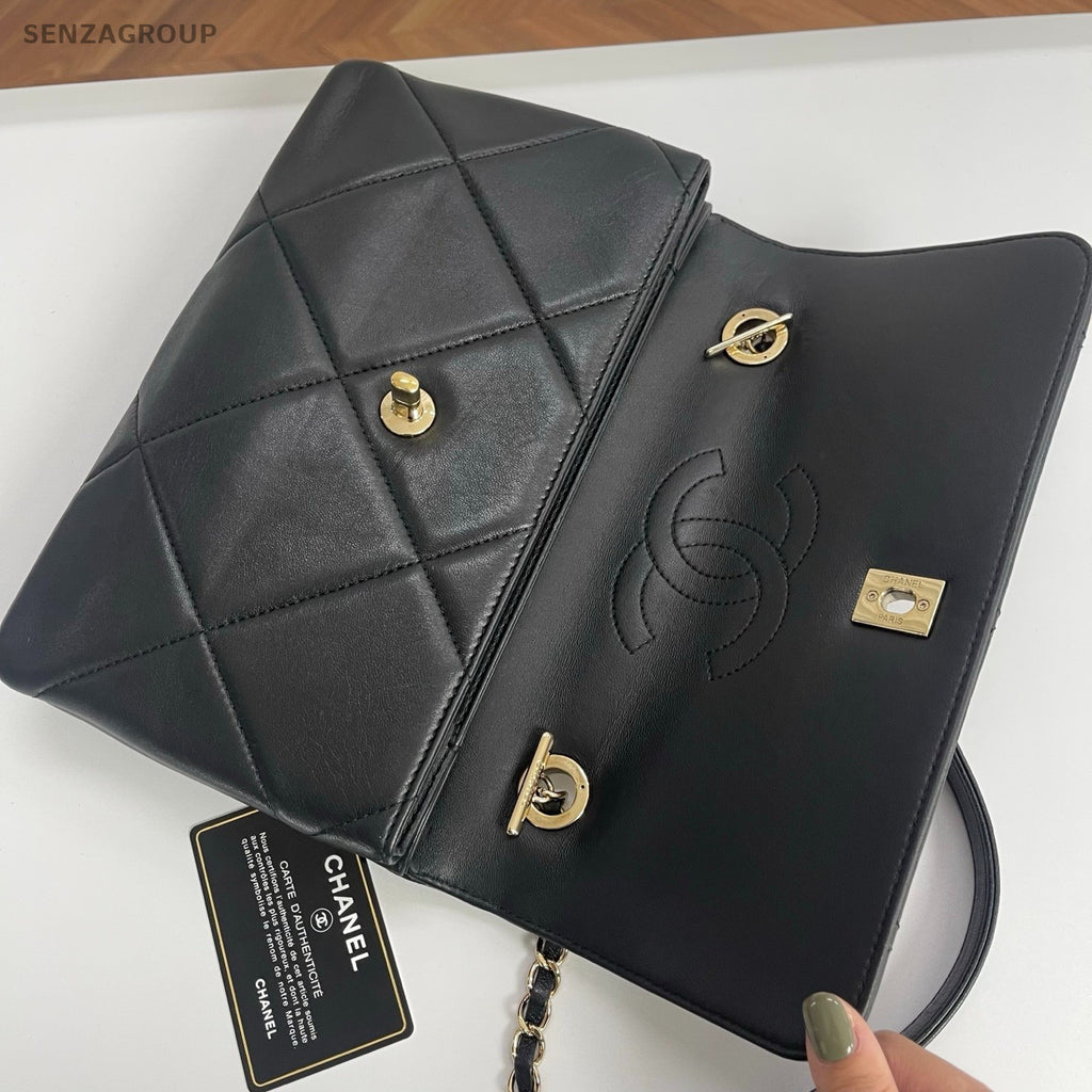 Chanel Trendy CC Diamond Chain Shoulder Bag Black Gold Women Classic Fashion