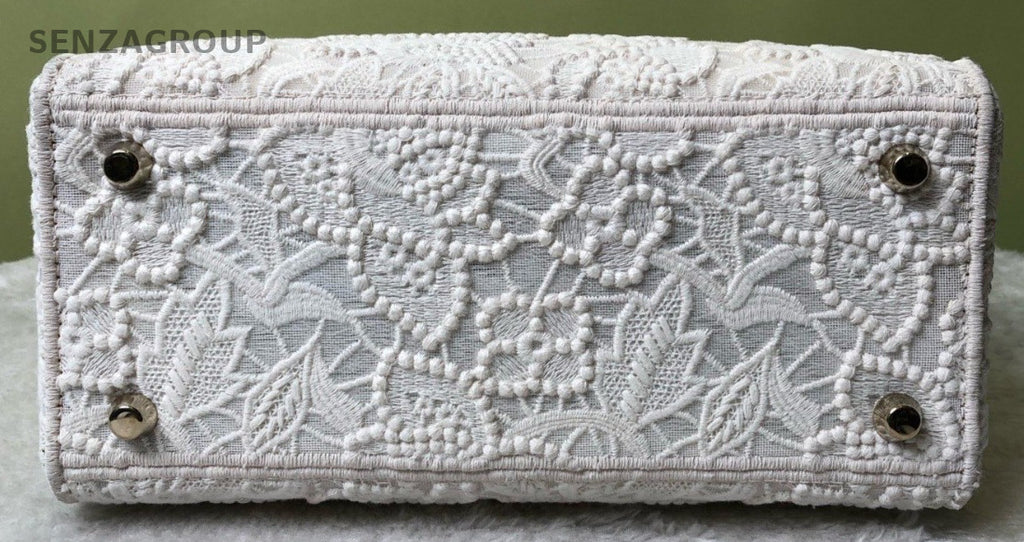 Christian Dior Lady Dior Book Tote Top Handle Bag White Used Women Classic