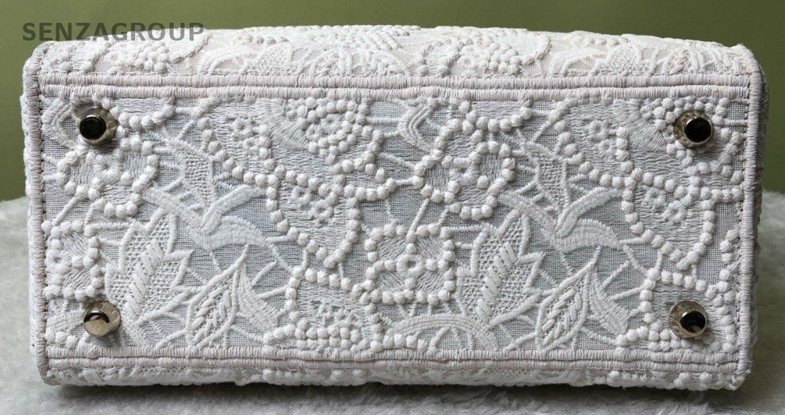 Christian Dior Lady Dior Book Tote Top Handle Bag White Used Women Classic