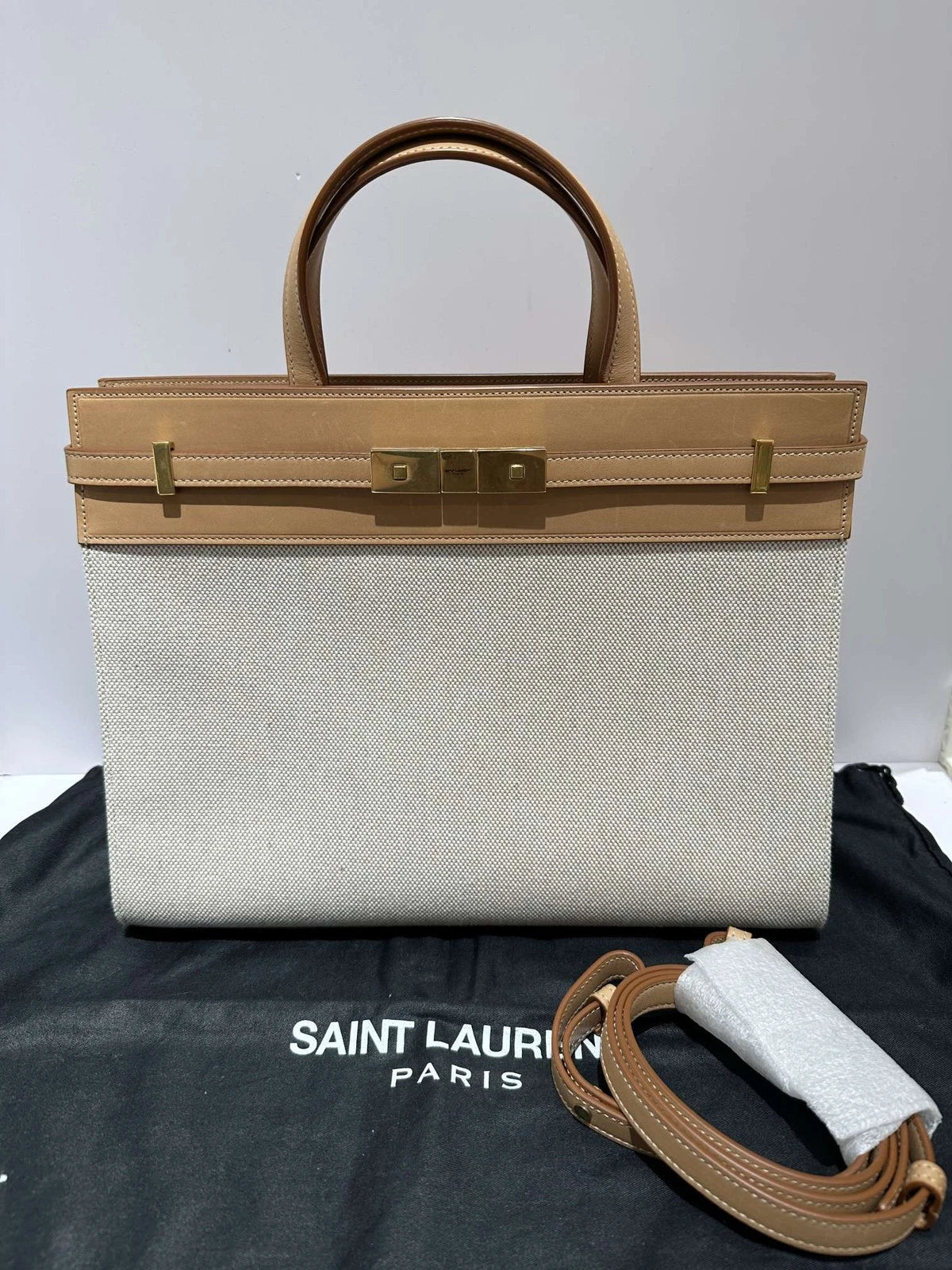 Saint Laurent Brown Canvas Manhattan Kelly Shoulder Bag For Women