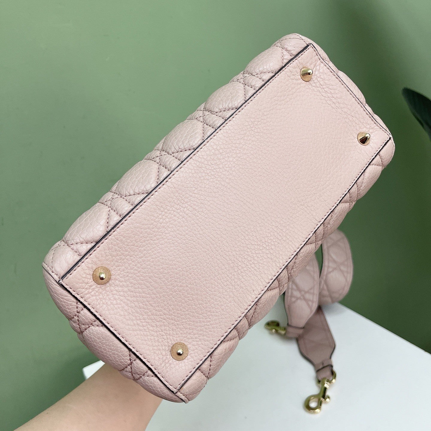 Christian Dior Lady Dior Cannage Top Handle Crossbody Pink Gold Women Classic