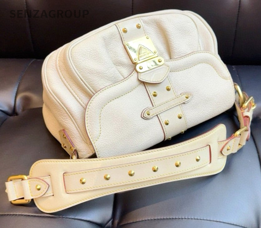 Louis Vuitton Suhali Cream White Shoulder Handbag Women White Gold