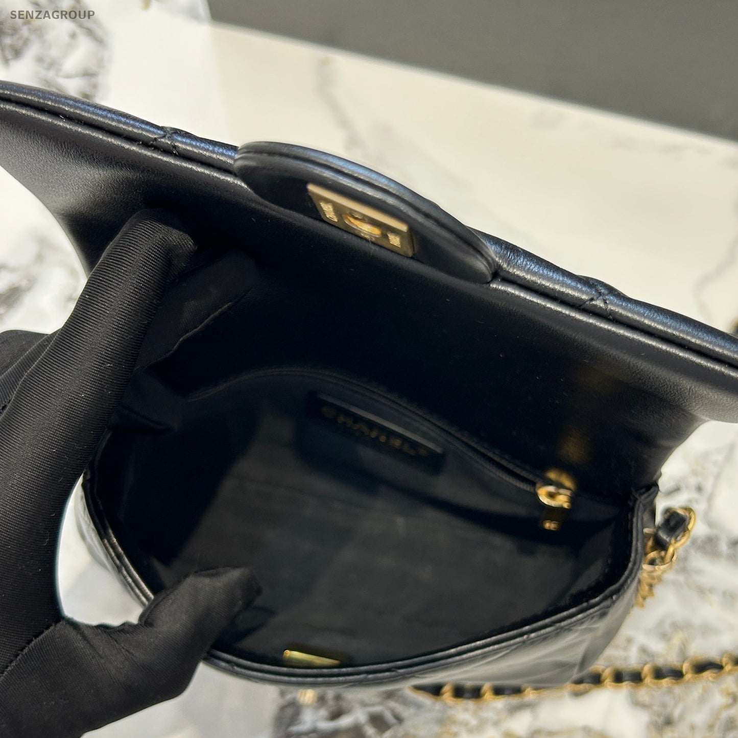 Chanel 23B Black Gold Chain Flap Bag Lamb Leather Classic Women Shoulder Bag