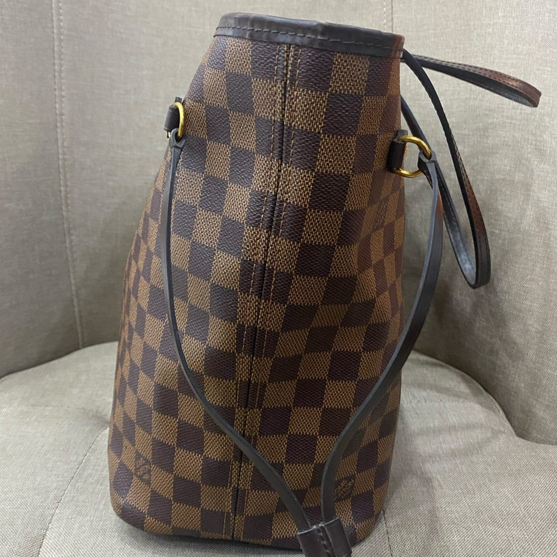 Louis Vuitton Neverfull MM Damier Ebene Tote Bag Brown Gold Hardware