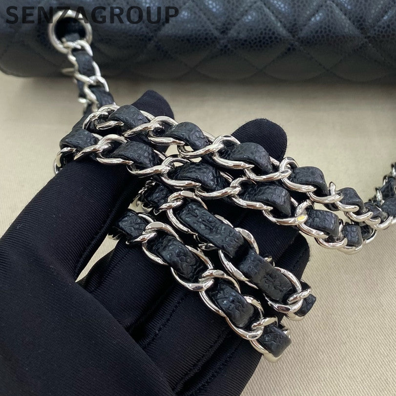Chanel Classic Flap Medium Black Silver Quilted Calfskin Chain Shoulder Bag