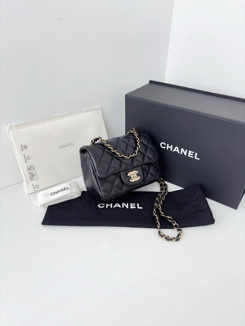 Chanel Classic Flap Black Gold Diamond Crossbody Women Classic