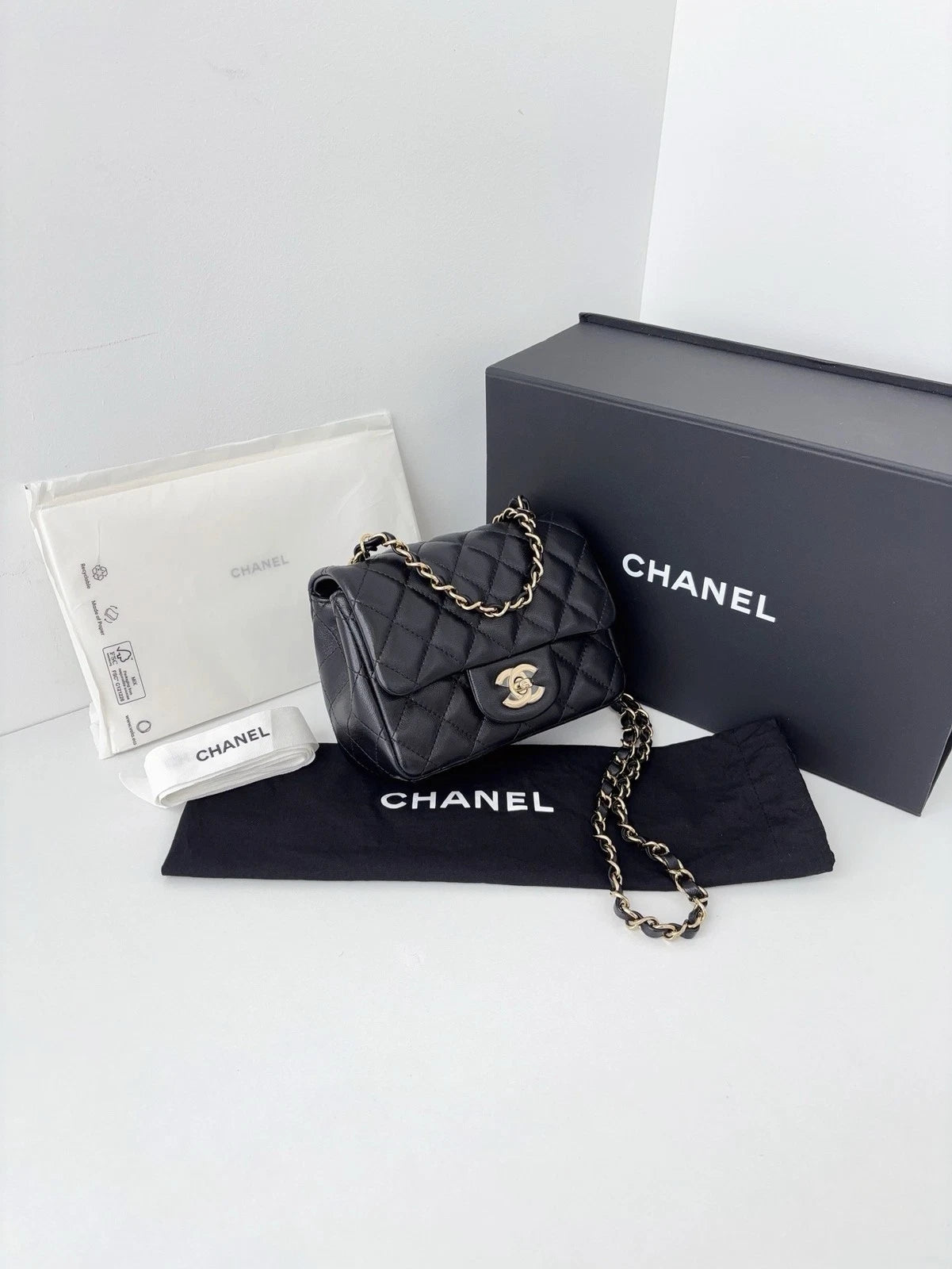 Chanel Classic Flap Black Gold Diamond Crossbody Women Classic