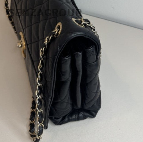 Chanel WOC Diamond Pattern Chain Shoulder Bag Crossbody Black Gold Used Women