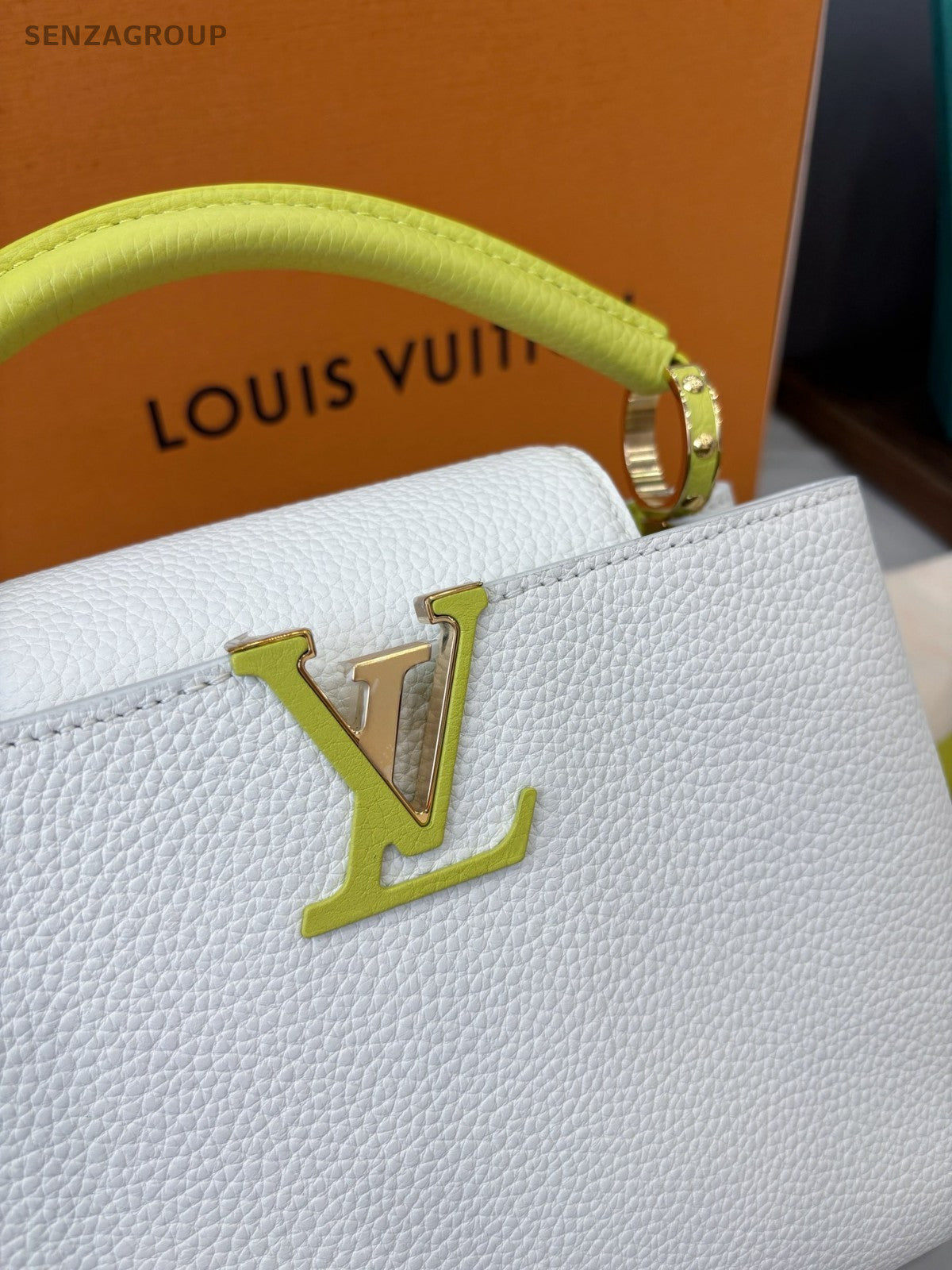 Louis Vuitton Capucines BB Top Handle Bag Crossbody White Gold Women Classic