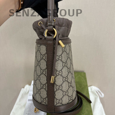 Gucci GG Marmont Mini Bucket Bag Brown Gold Hardware Crossbody