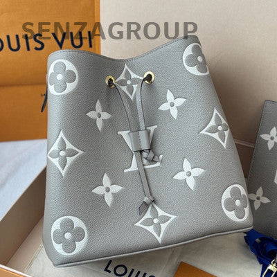 Louis Vuitton Grey Gold Bucket Bag Women's Classic Shoulder Crossbody