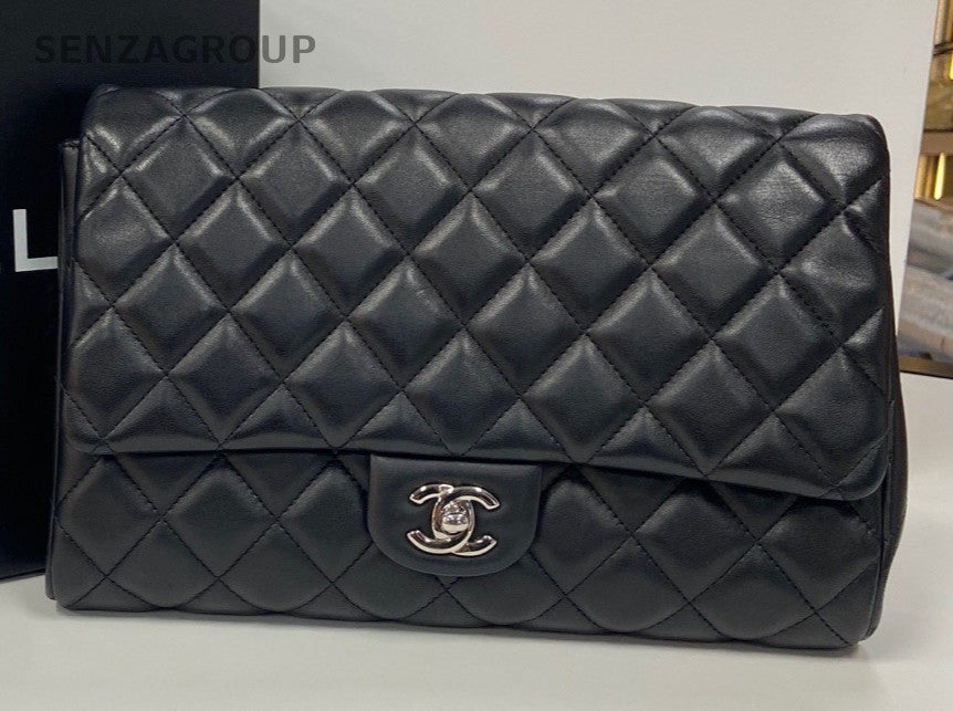 Chanel Classic Flap Timeless Chain Shoulder Bag Black Silver Women Vintage