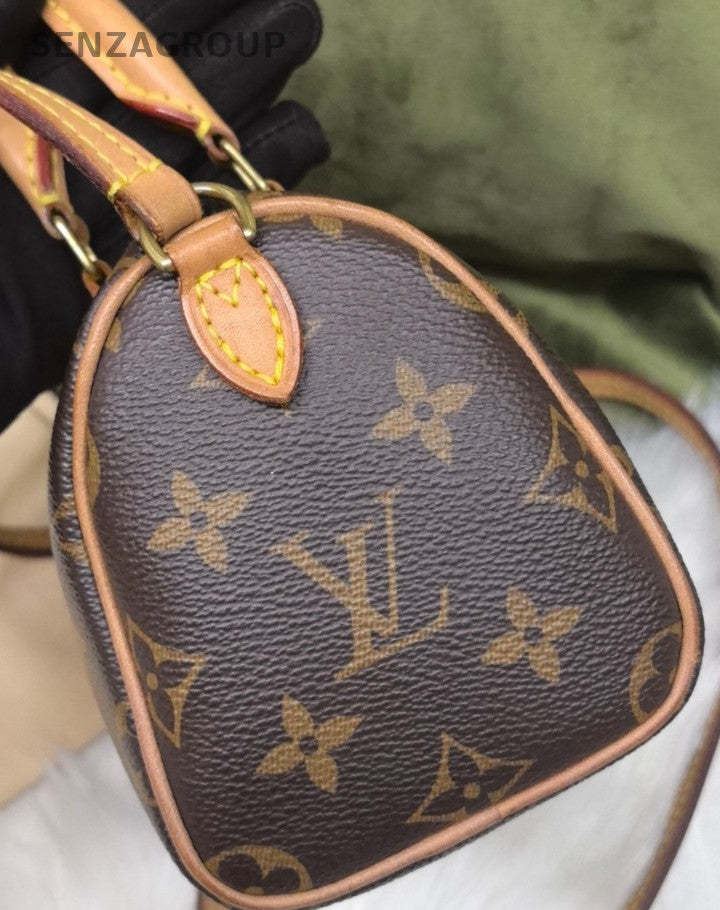 Louis Vuitton Speedy nano Monogram Top Handle Shoulder Crossbody Bag Brown Women