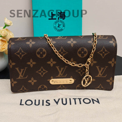 Louis Vuitton Monogram Lily Chain Shoulder Bag Brown Gold Hardware